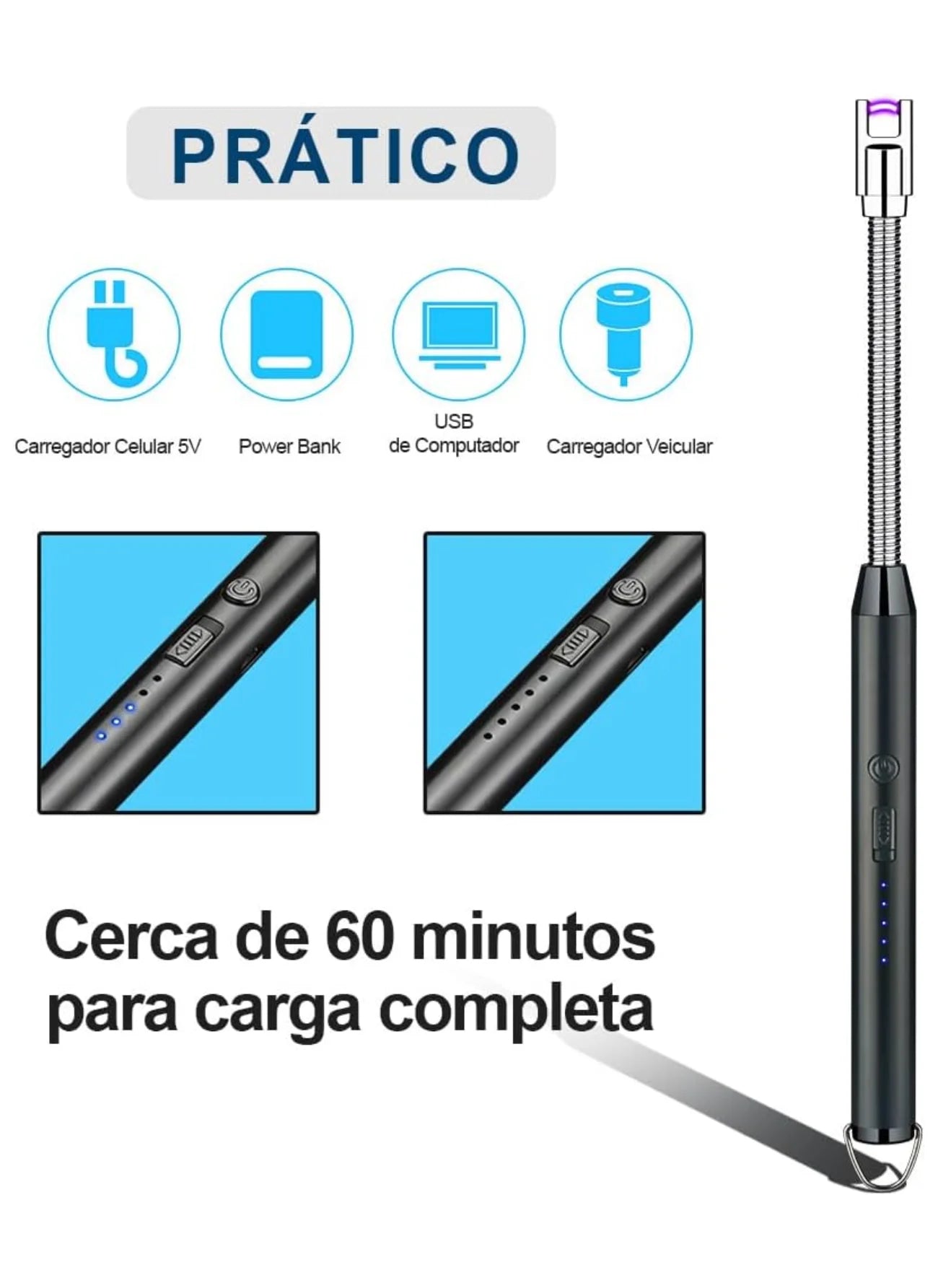 Acendedor Eletrônico Recarregável USB para Churrasqueira e Fogão