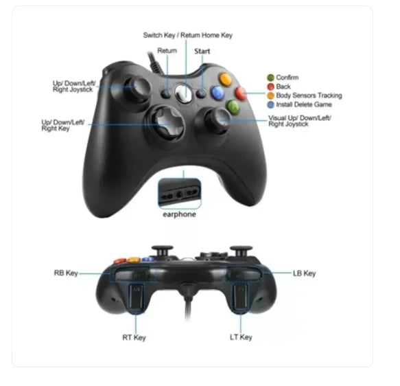 Controle De Xbox 360 Com Fio Para Video Game e PC/ Fat E Pc