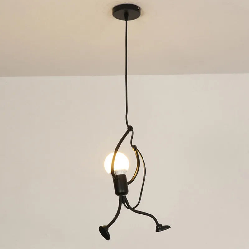 Luminária de Teto LED Vintage com Ferro "Pequeno Homem" Preto E27