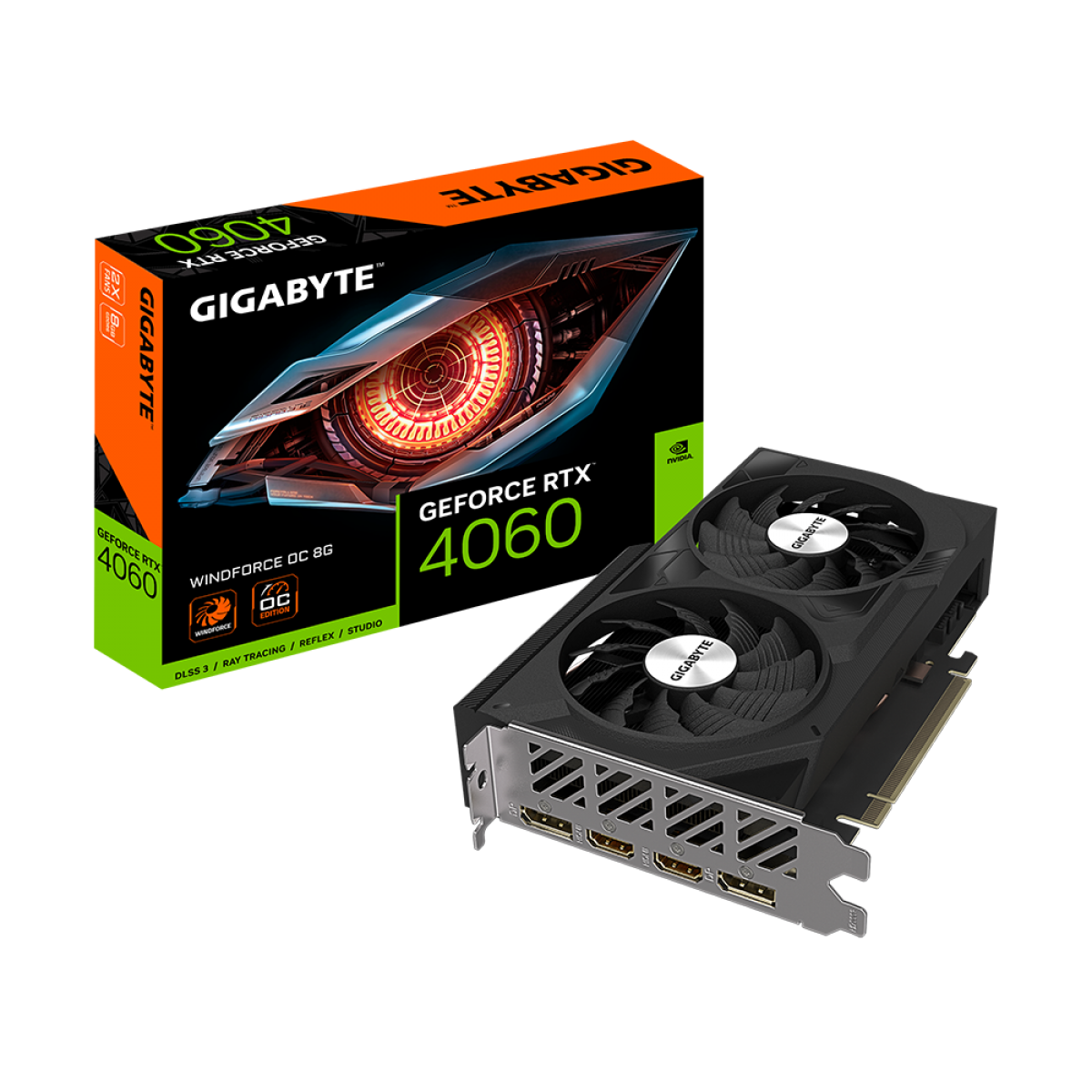 Placa de Vídeo Gigabyte NVIDIA GeForce RTX 4060 WINDFORCE OC, 8GB, GDDR6, DLSS, Ray Tracing, GV-N4060WF2OC-8GD