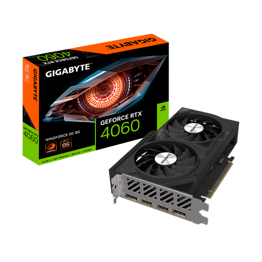 Placa de Vídeo Gigabyte NVIDIA GeForce RTX 4060 WINDFORCE OC, 8GB, GDDR6, DLSS, Ray Tracing, GV-N4060WF2OC-8GD