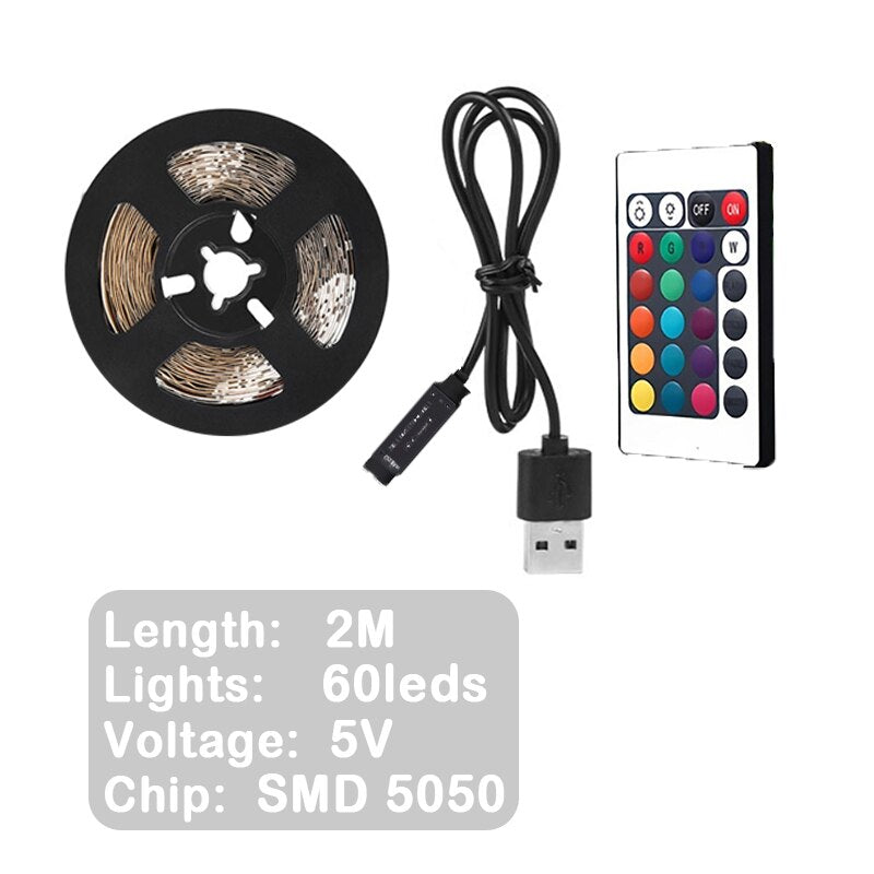 LED RGB 2M com controle remoto de 24 teclas para decoração de casa e escritório