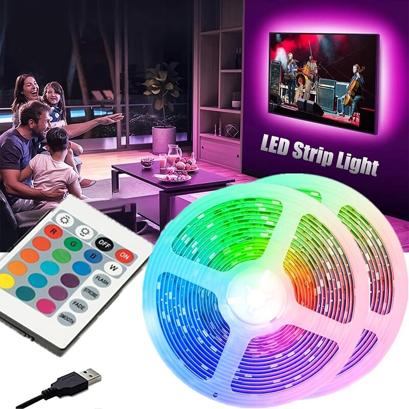 LED RGB 2M com controle remoto de 24 teclas para decoração de casa e escritório