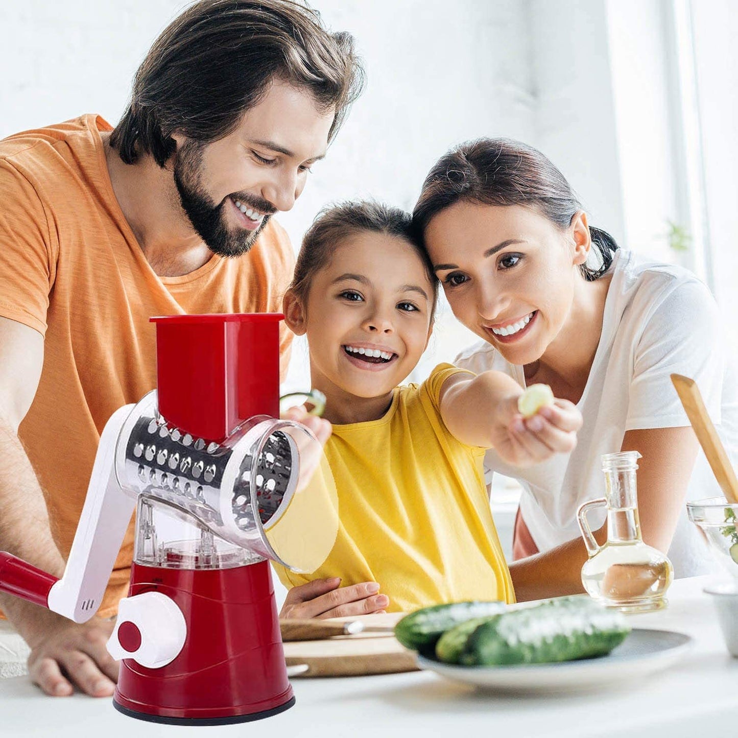 Cortador de Legumes Multifuncional com Manivela e Rolo em Aço Inoxidável para Cozinha